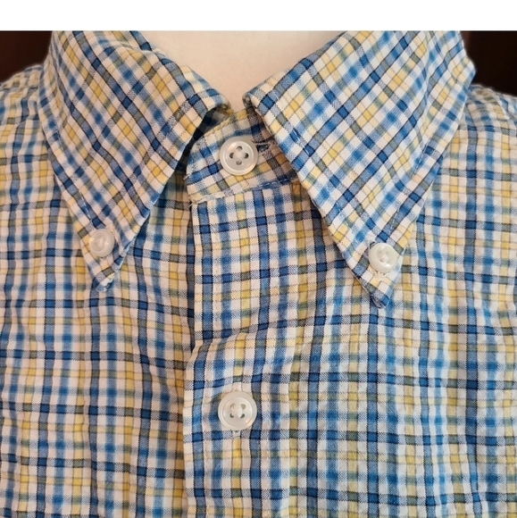 L.L. Bean Button Up Shirt 100% Cotton Plaid Short Sleeve Mens L - Picture 2 of 3